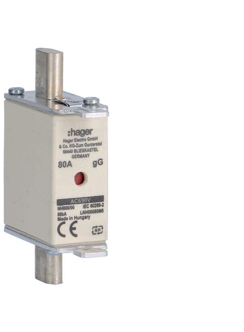 Wkładka bezp. nożowa NH00 wsk.podw. uchwyt nieiz. gG 80A 690VAC LNH00080M6 HAGER