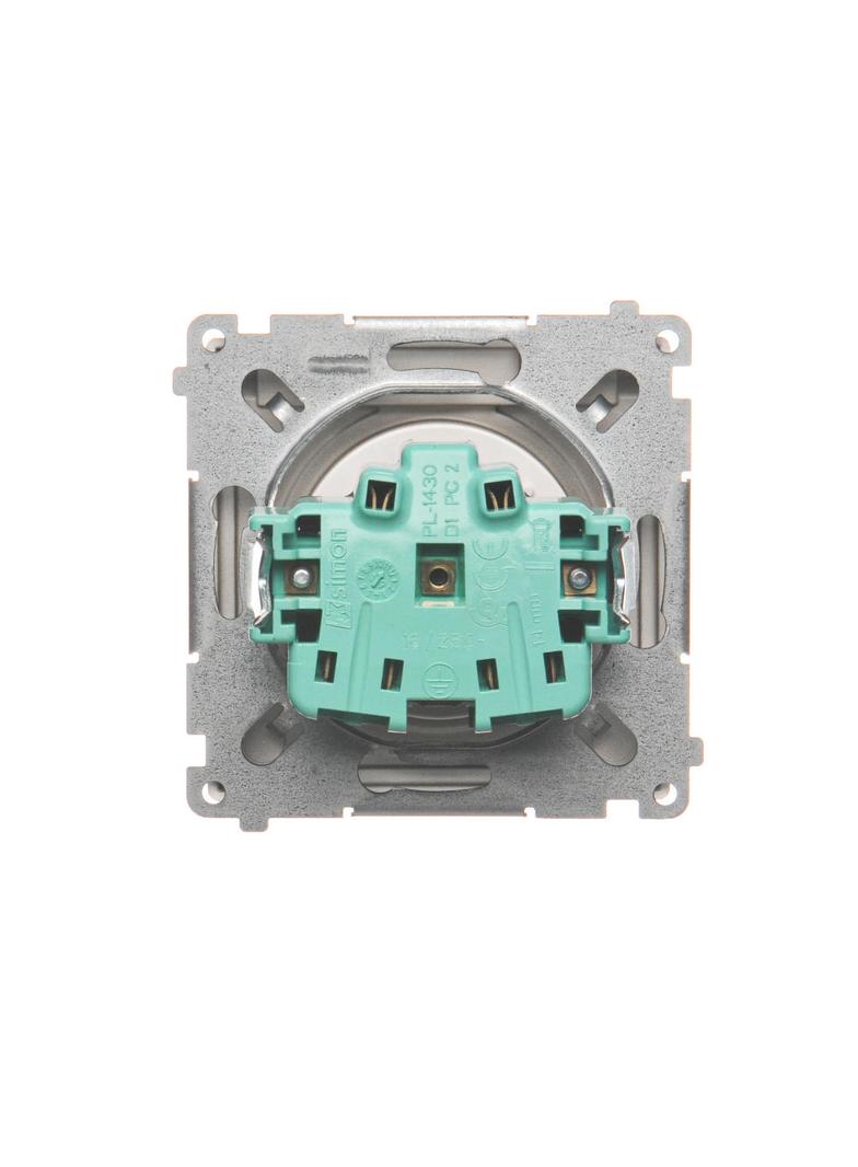 Simon Basic Gniazdo wtyczkowe z uziemieniem z przesł. torów prądowych bryzgoszczelne IP44 16A 250V zaciski śrubowe klapka transp. satynowy BMGZ1BZ.01/29A BMGZ1Bz.01/29a KONTAKT