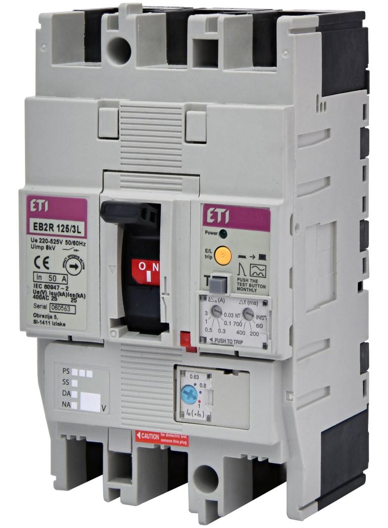 Wyłącznik 3P 25kA z blokiem różnicowoprądowym EB2R 125/3L 50A 3P 004671503 ETI