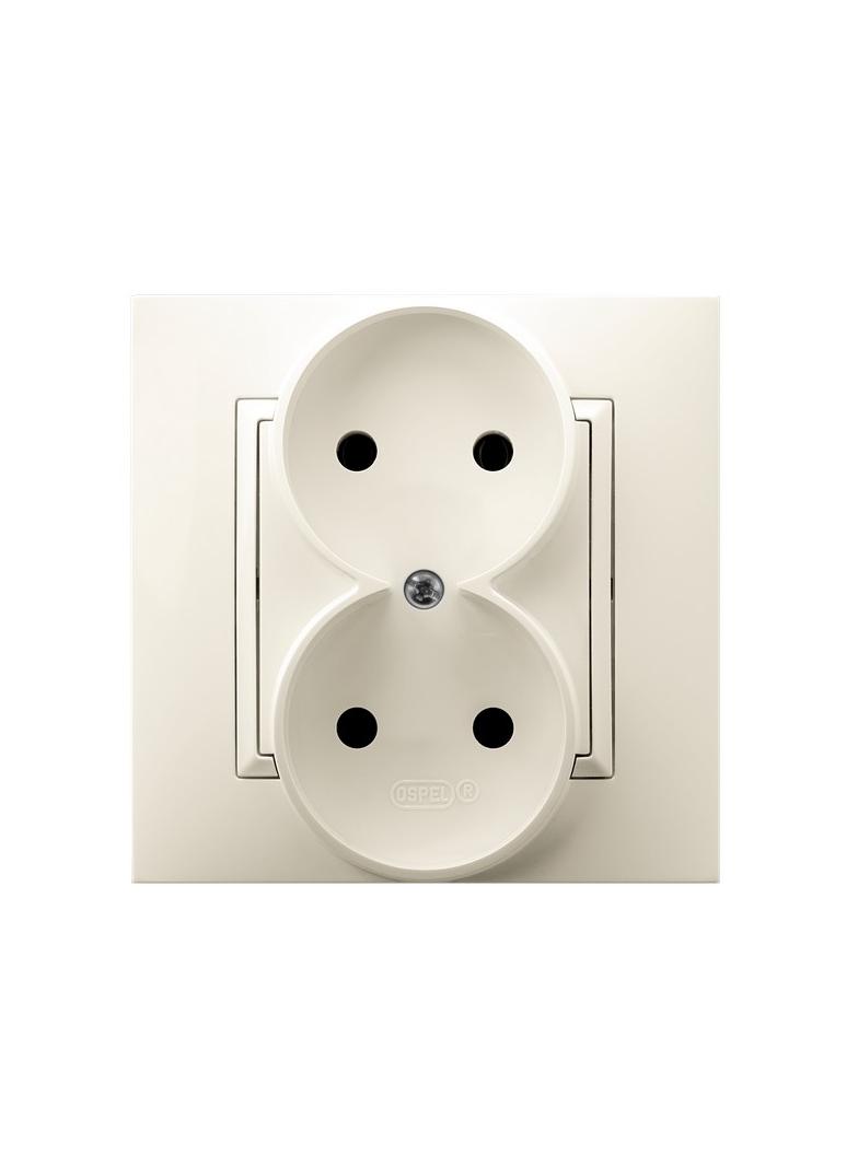 ARIA Gniazdo podwójne kompletne z ramką - kolor ecru