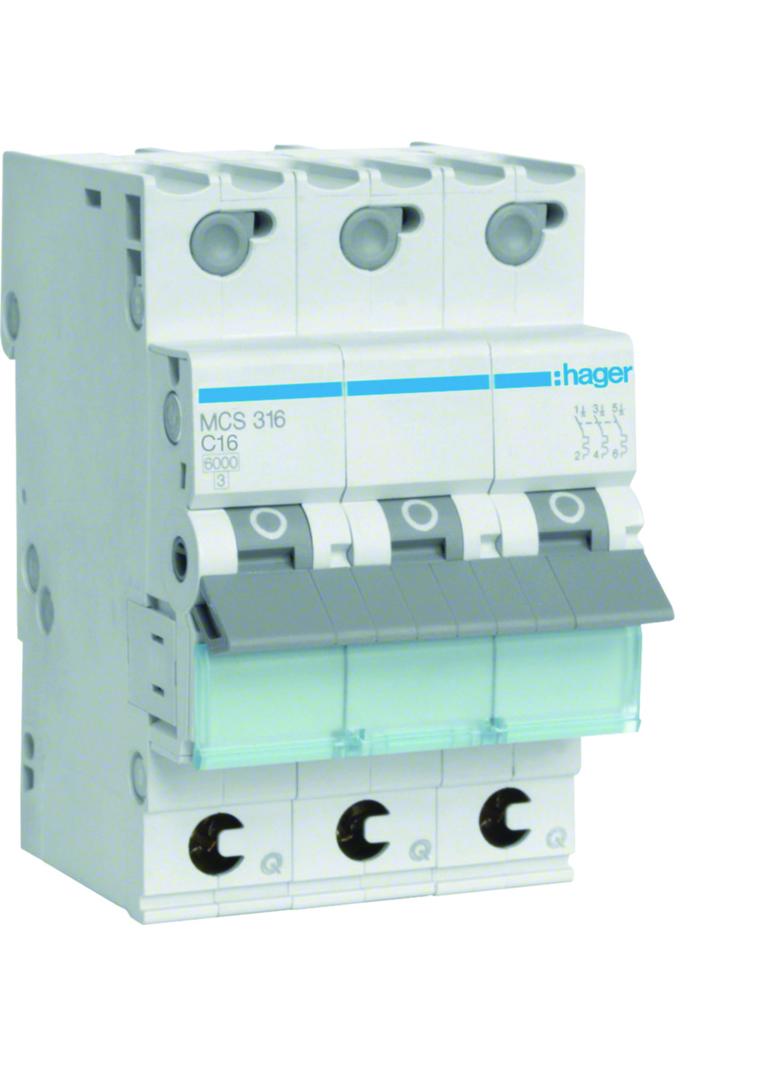 MCB Wyłącznik nadprądowy 6kA 3P C 16A QuickConnect MCS316 HAGER