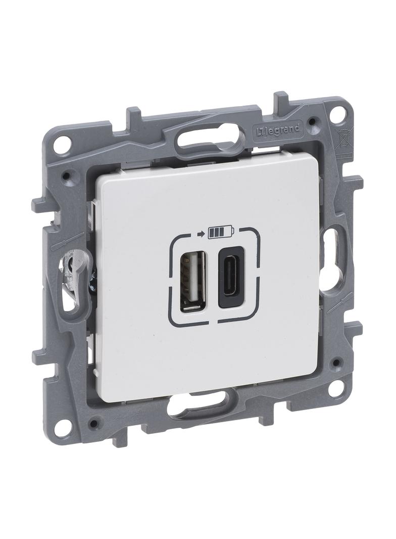 NILOE SELECTION - GNIAZDO 2 X USB TYP A+C - 3 A PERŁA, Legrand
