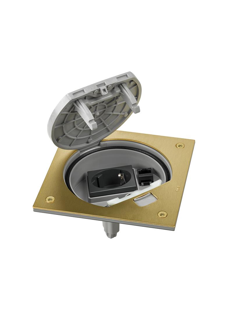 Simon Connect Wkład z pokrywą z gn. schuko+RJ45 kat.6 UTP mosiądz