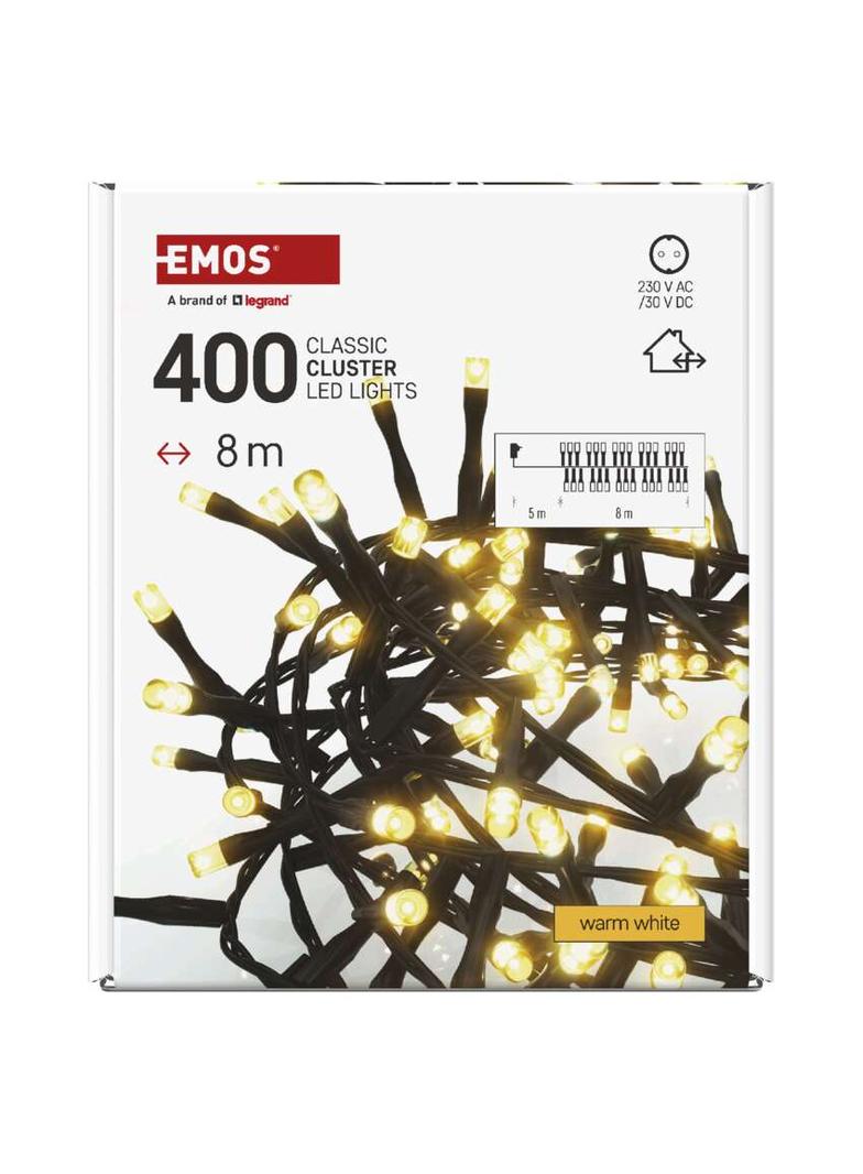 Lampki choinkowe LED Classic Cluster jeżyk 400 LED 8m ciepła biel IP44 timer D4BW02 EMOS