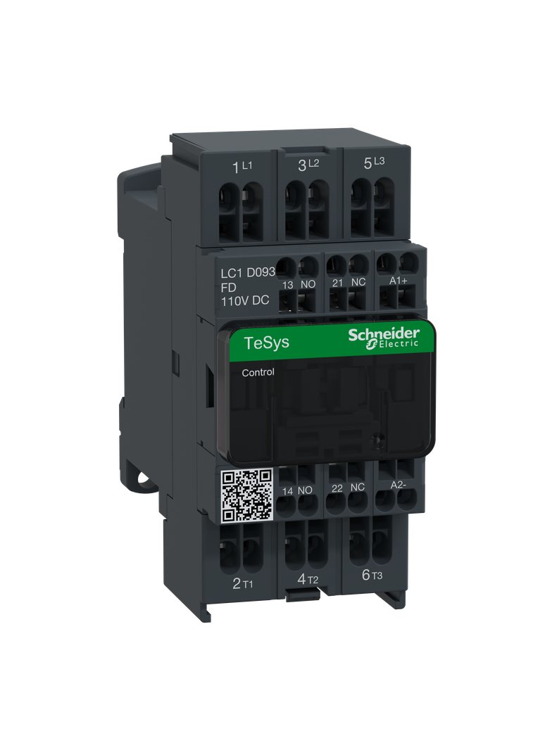 Stycznik mocy I= 9A AC-3 styki pom. 1NC+1NO nap. cewki 110 V DC LC1D093FD Schneider