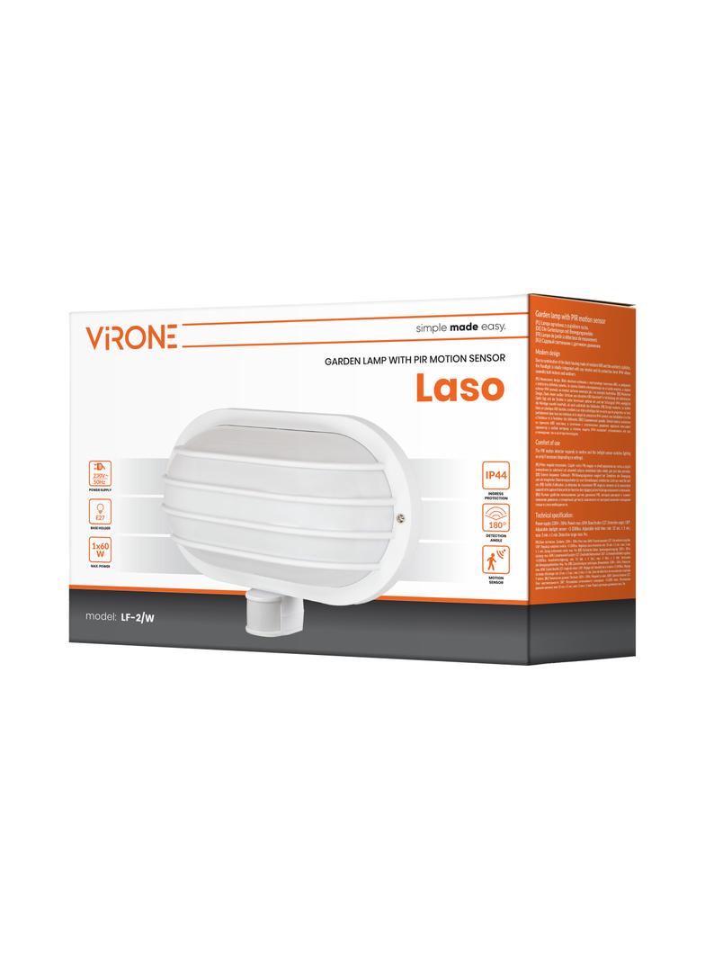 LASO, oprawa ogrodowa z czujnikiem ruchu 180st, 1x60W, E27, IP44, plastik, biała LF-2/W ORNO