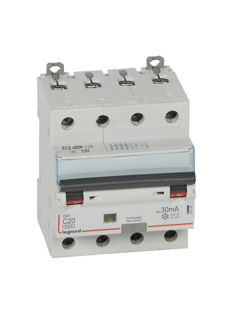 Wyłącznik Różnicowo-Nadprądowy 4P 20A C 0,03A Typ AC P314 DX3 411187 LEGRAND
