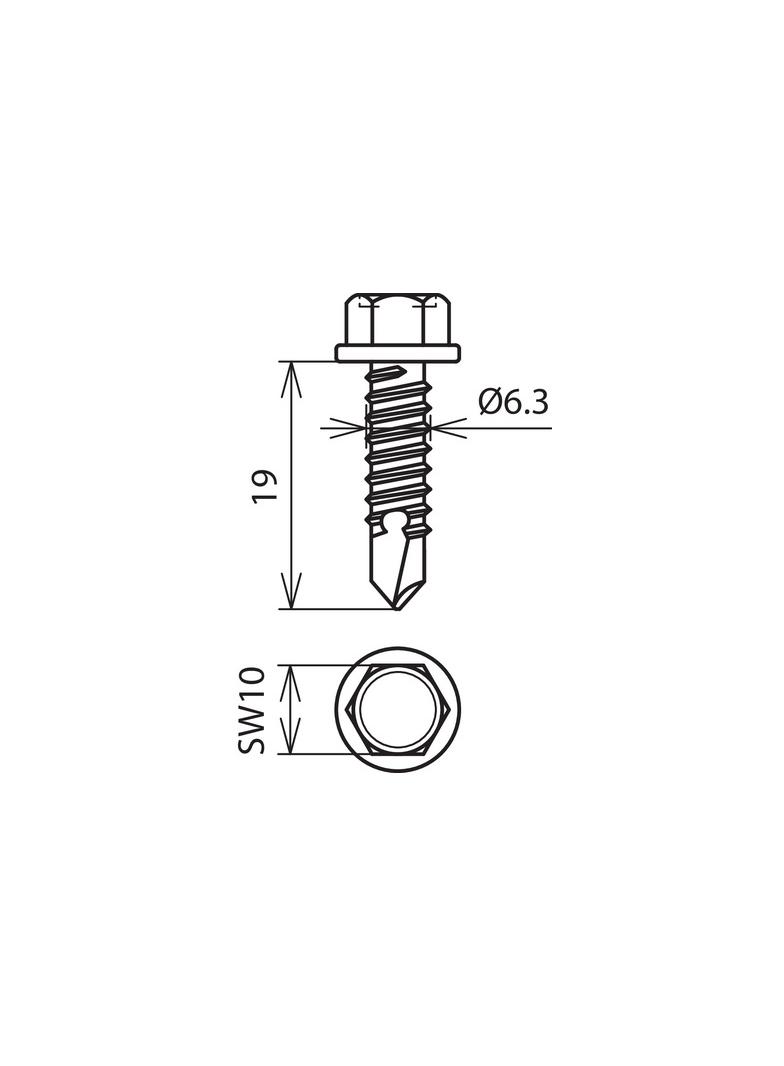 Śruba samogwintująca z łbem sześciokątnym SW 10, DIN 7504 6,3x19 mm, NIRO