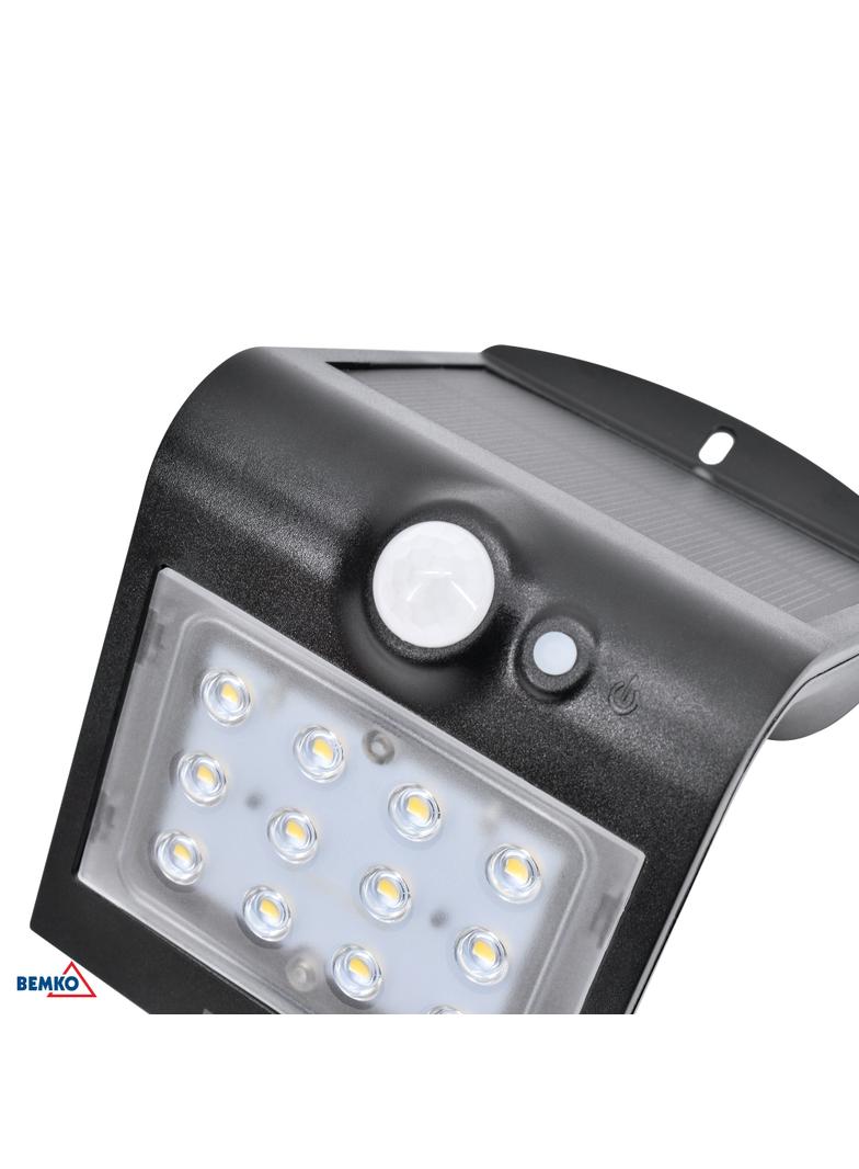 NAŚWIETLACZ LAMPA SOLARNA LED TRINGO 1,5W 220lm 4000K IP65 CZARNY Czujnik ruchu PIR BEMKO
