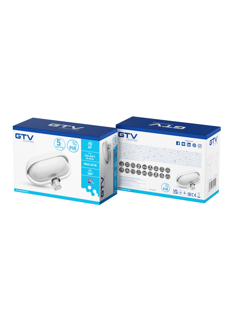 Oprawa kanałowa z czujnikiem ruchu max 60W E27 AC220-240V 50/60Hz kąt świecenia 180* IP40 bi GTV OS-KACROO-00 GTV Poland