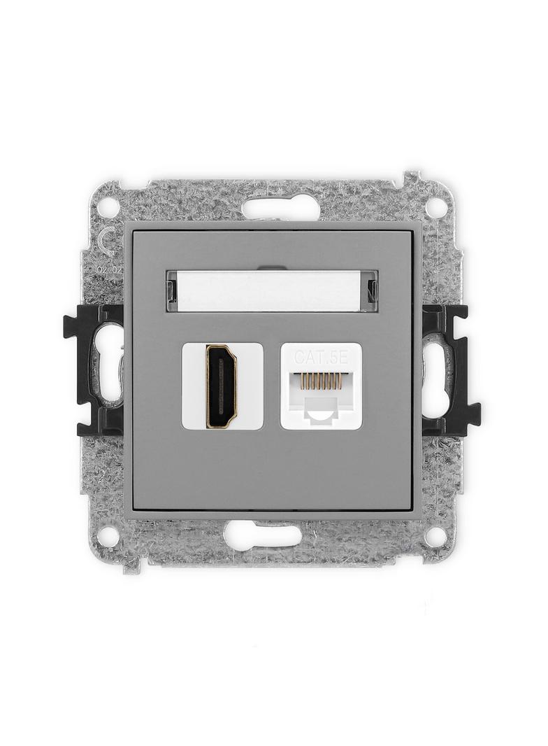 ICON Mechanizm gniazda pojedynczego HDMI 2.0 + gniazda komp. poj. 1xRJ45, kat. 5e, 8-stykowy szary m