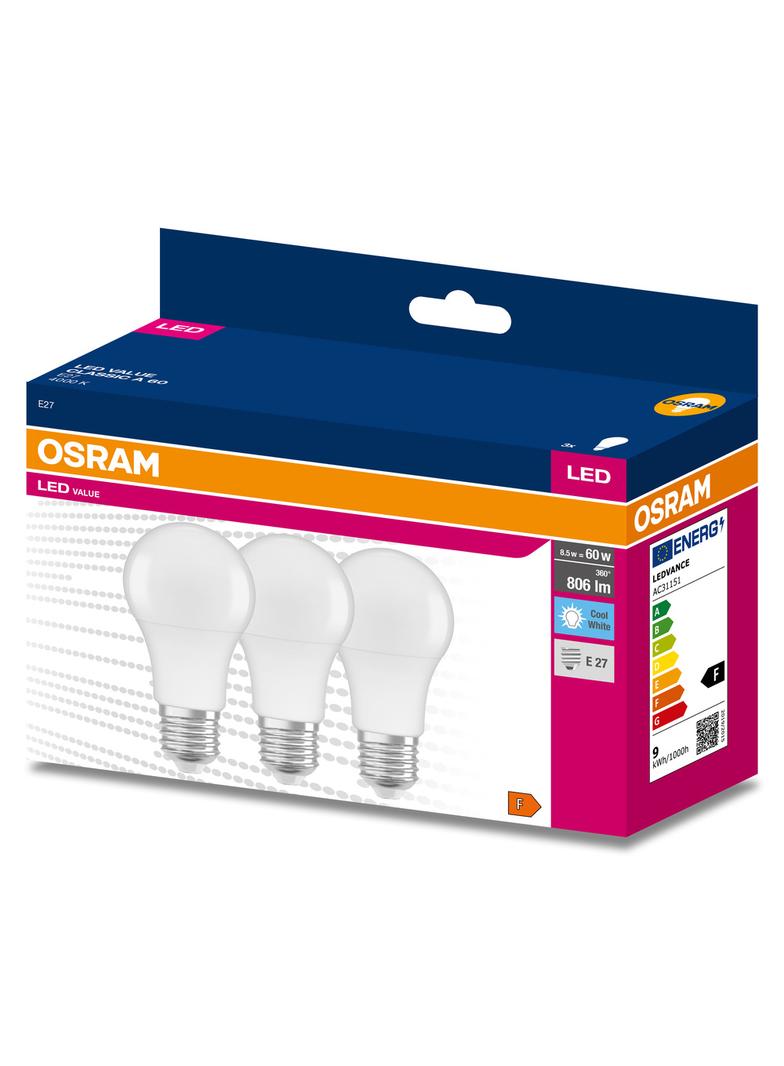 Lampa LED VALUE Classic A60 8,5W/840 230V plastik E27 FS3 OSRAM