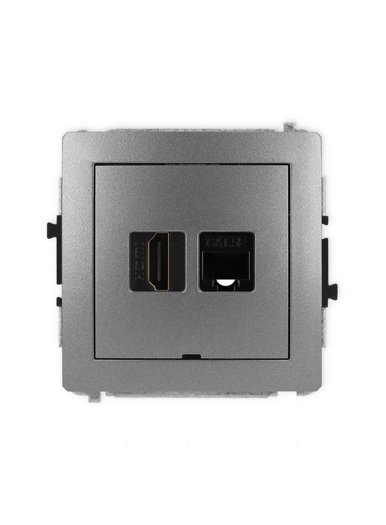 DECO Gniazdo pojedyncze HDMI 2.0, 4K + gniazda komp. poj. 1xRJ45, kat. 5e, 8-stykowy, bez pola opisowego grafitowy 11DGHKBO 11DGHKBO-45e KARLIK