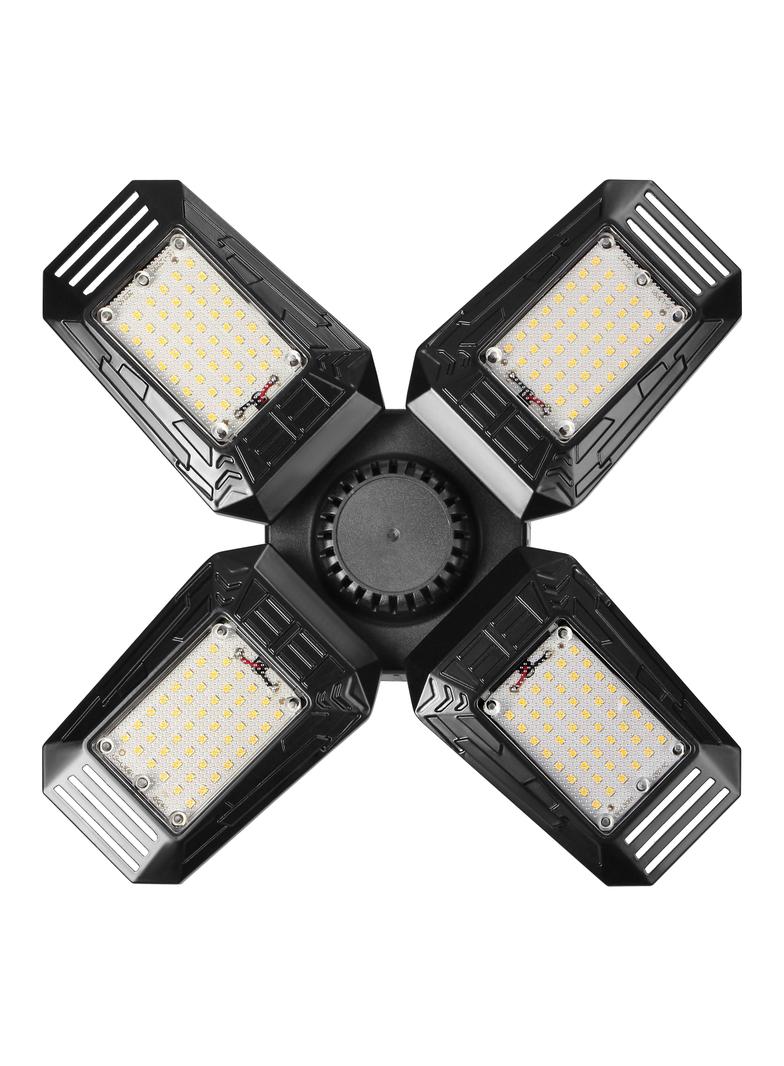 SYRIUSZ LED lampa warsztatowa składana 4-skrzydłowa, E27, 72W, 4000K, 6480lm