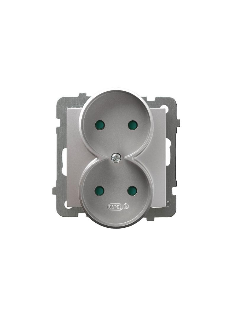 AS Gniazdo podwójne z przesłonami torów prądowych, moduł bez ramki - kolor srebro GP-2GRP/m/18