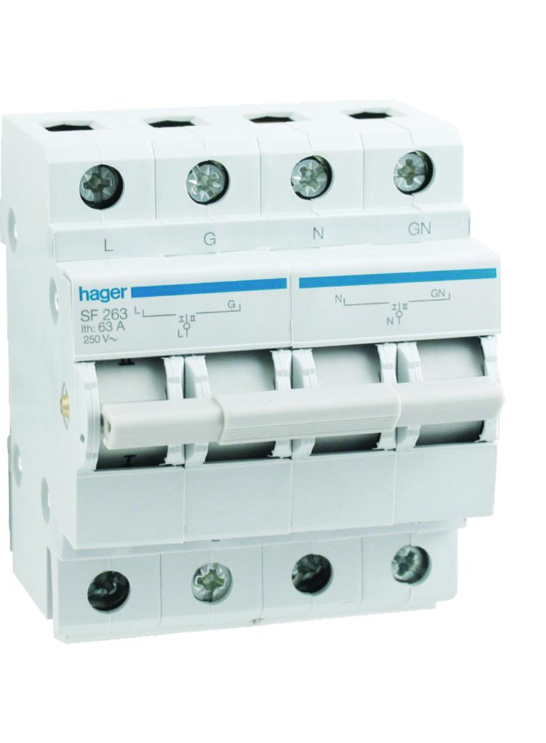 Modułowy przełącznik zasilania 1P+N I-0-II 63A 230VAC SF263 HAGER