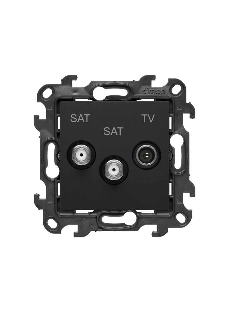 Simon 24 Gniazdo antenowe satelitarne podwójne SAT-SAT-R-TV czarny mat NASK2.01/49