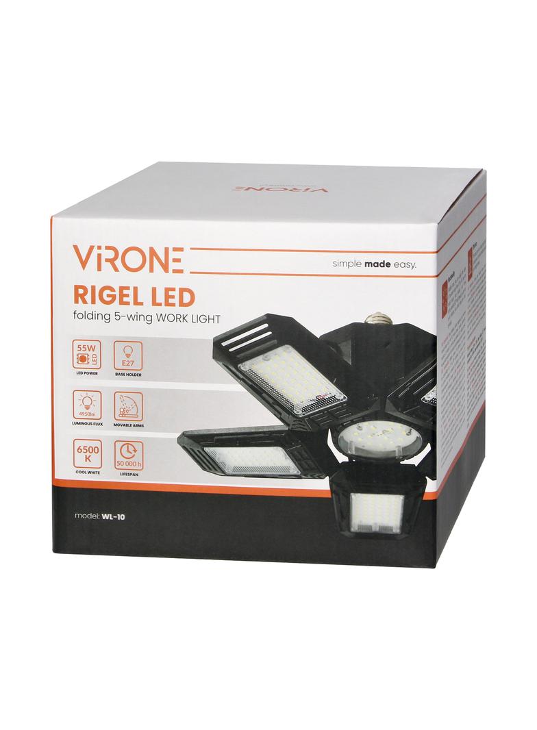 RIGEL LED, lampa warsztatowa składana 5-skrzydłowa, E27, 55W, 6500K, 4950lm WL-10 ORNO