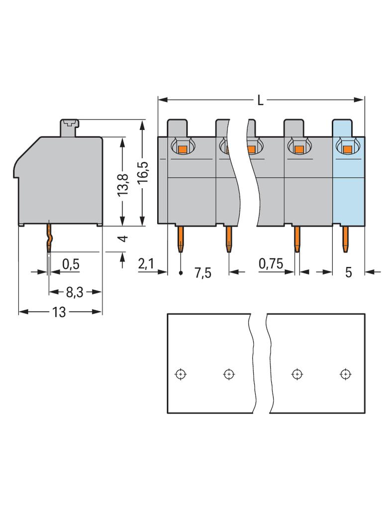 listwa zaciskowa do pł. drukowanych 2-bieg. szara raster 7,5 mm