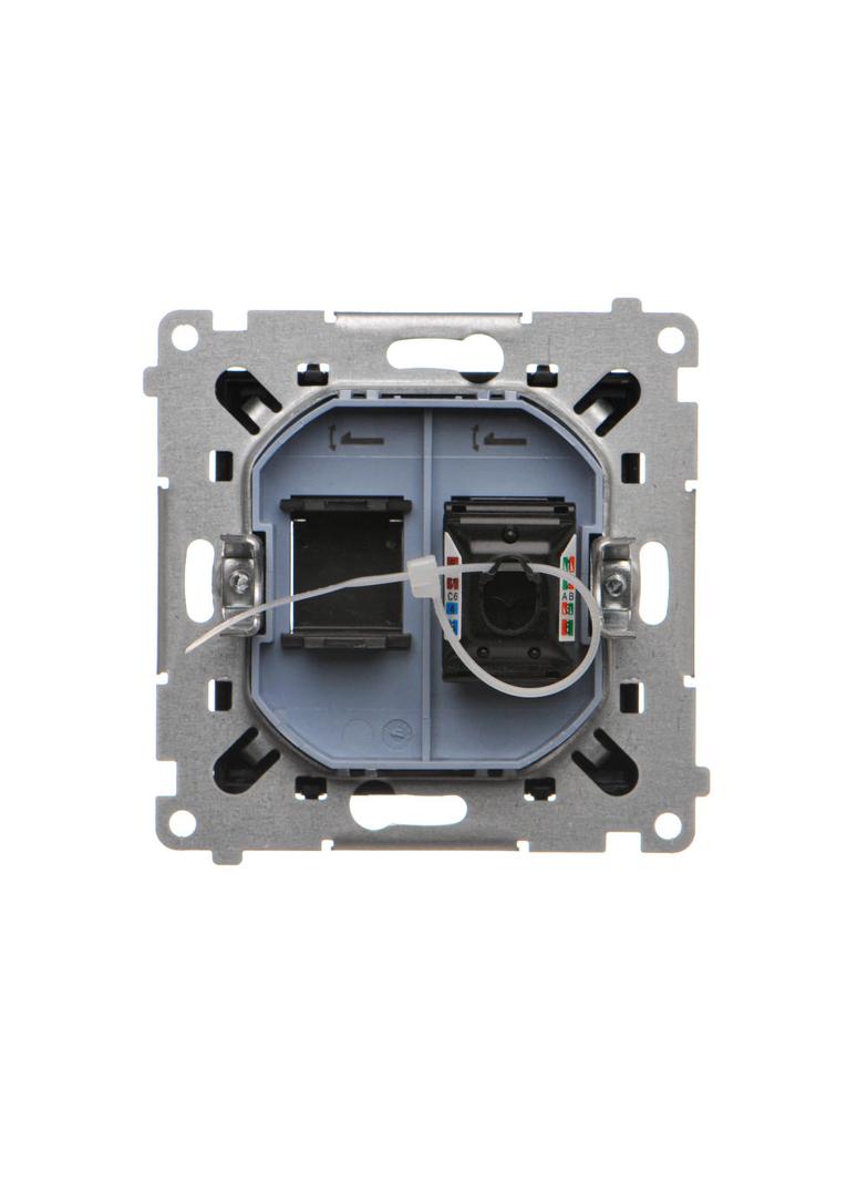 Simon 55 Gniazdo komputerowe pojedyncze RJ45 kategoria 6 z przesłoną przeciwkurzową Czarny mat