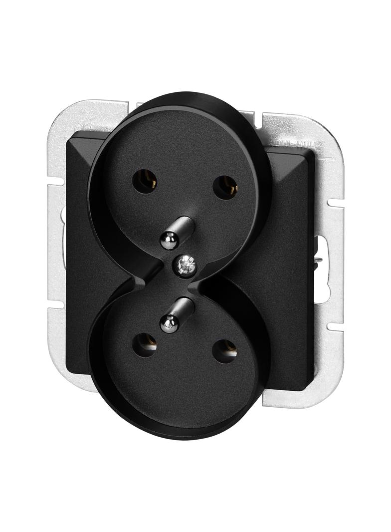 Gniazdo podwójne podtynkowe 2x2P+Z Pearl, 16A, 250V, PT-6 PR, czarny