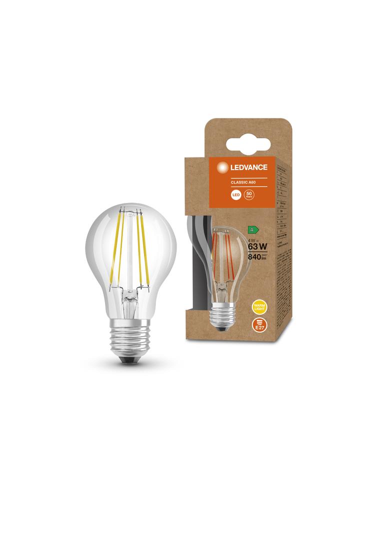 Lampa LED Classic A60 energooszczędna szkło przezroczyste 4W 830 E27 LEDVANCE