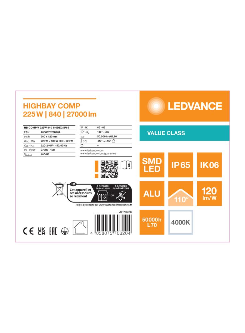 Oprawa LED HIGH BAY COMPACT 225W 840 110DEG IP65 4058075708204 LEDVANCE