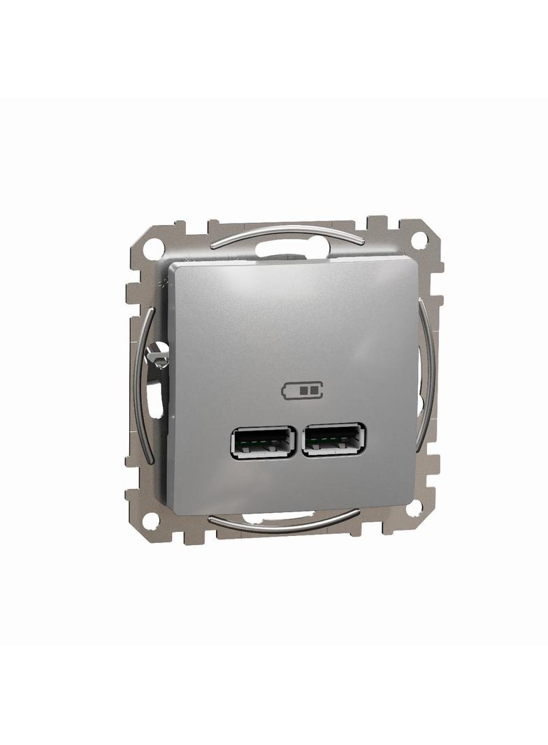 Sedna Design & Elements, gniazdo ładowania USB A+A 2,1A, srebrne aluminium