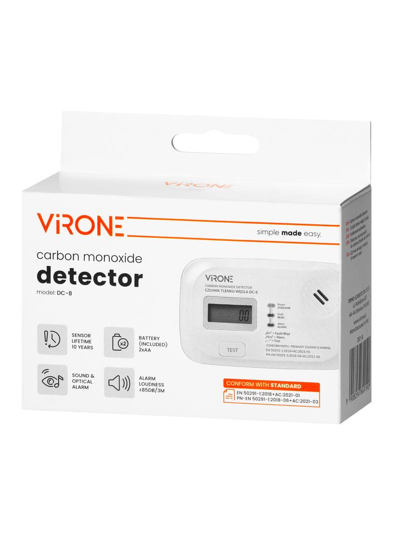 Bateryjny czujnik tlenku węgla (czadu) 2xAA,10 lat