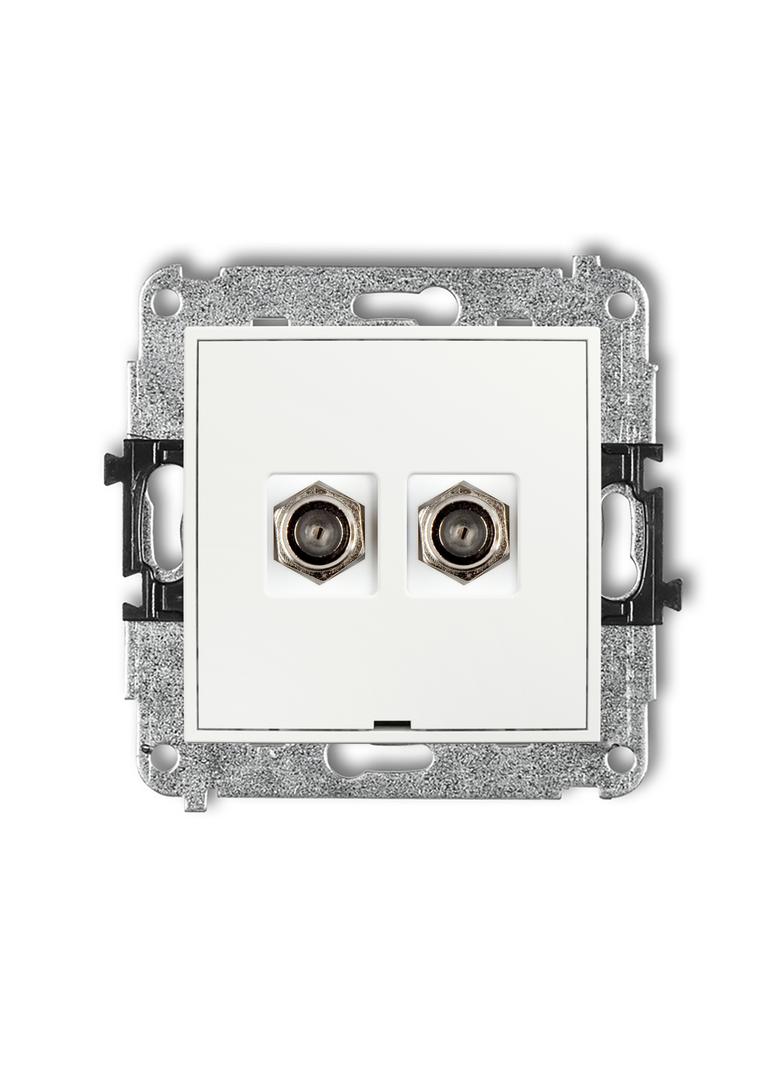 ICON Mechanizm gniazda antenowego podwójnego typu F (SAT) niklowany, bez pola opisowego biały