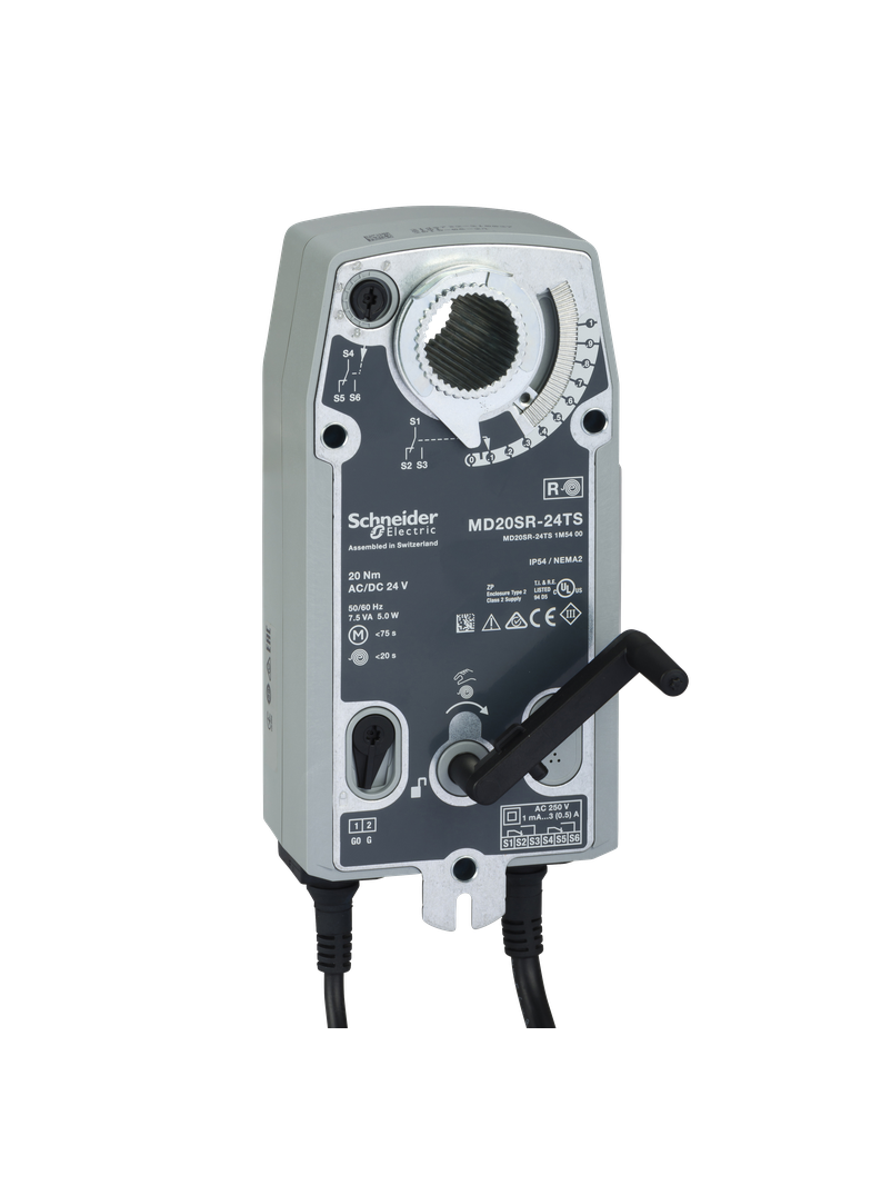 MD20SR, siłownik przepustnicy, sprężyna powrotna, 20 Nm, sterowanie on/off, zasilanie 24 VAC/DC, prz