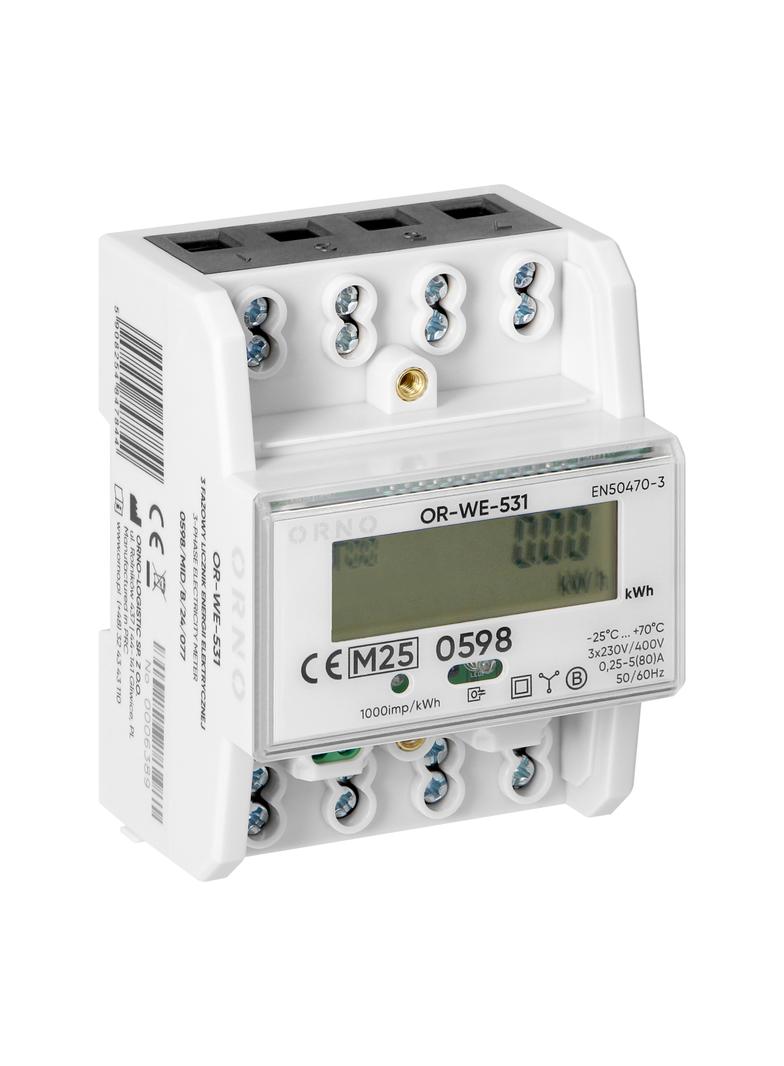 3-fazowy licznik energii elektrycznej, 80A, MID, 3 moduły, DIN TH-35mm