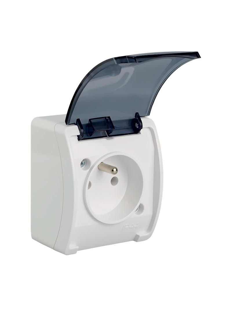 VG-Koala Gniazdo pojedyncze Z-ziemieniem (2P+Z) n/t IP44 białe Z-lapką dymną VG 161-51 61.376 OPATÓW