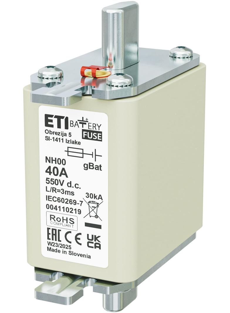 Wkładka topikowa NH do ochrony akumulatorów, magazynów energii DC NH00 gBat 40A 550V DC 004110219 ETI