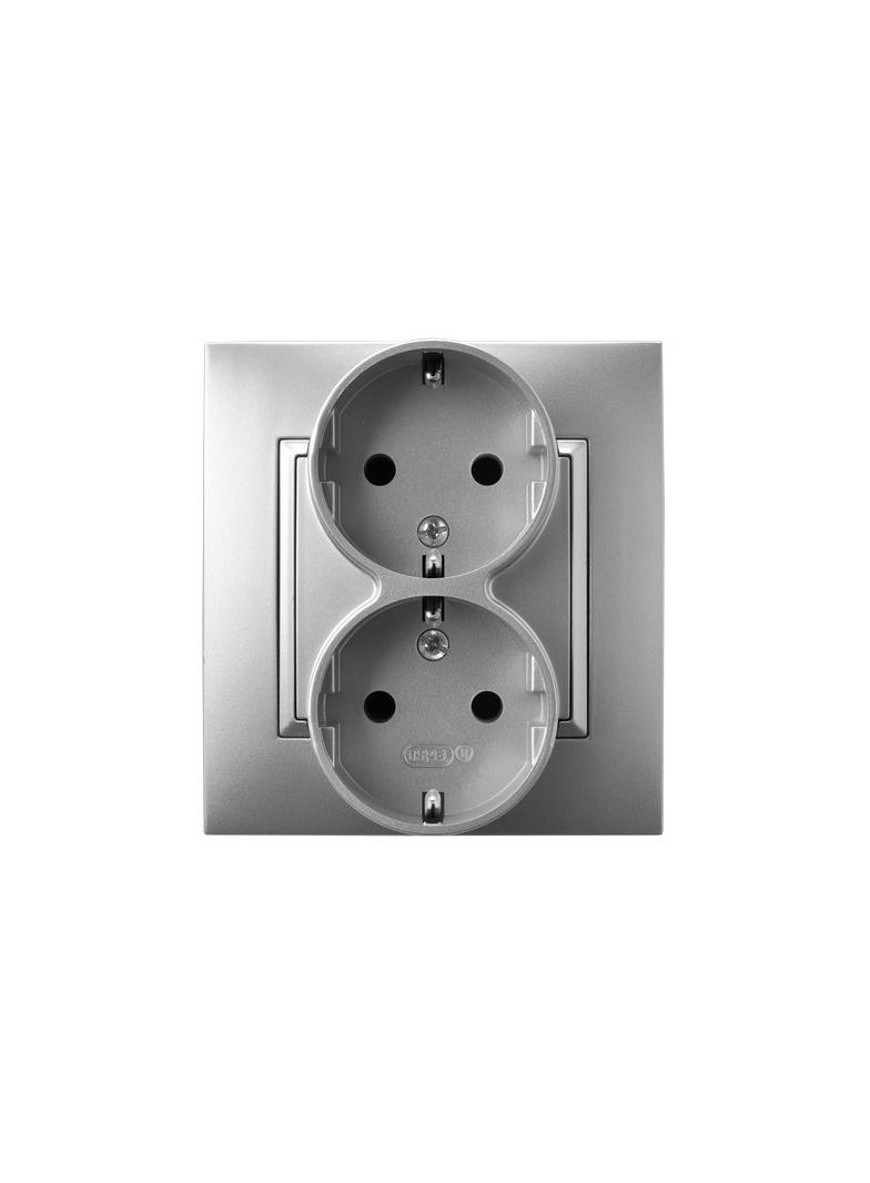 ARIA Gniazdo podwójne z uziemieniem schuko kompletne z ramką - kolor srebro