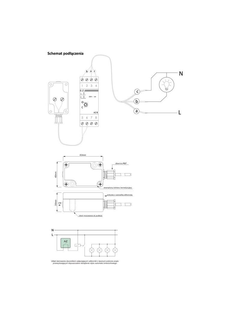 Automat zmierzchowy 16A U=12-264AC/DC, montaż na szynie DIN z sondą AZ-PLUS