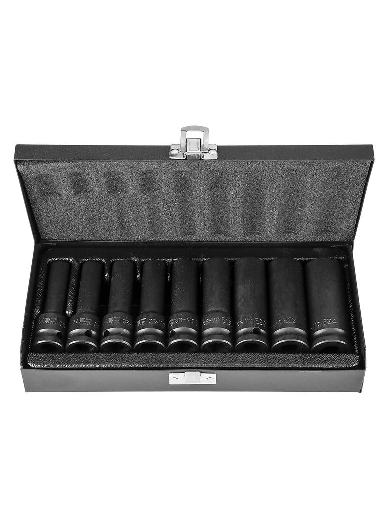 Nasadki udarowe 1/2", E10-E24, zestaw 9 szt., CrMo