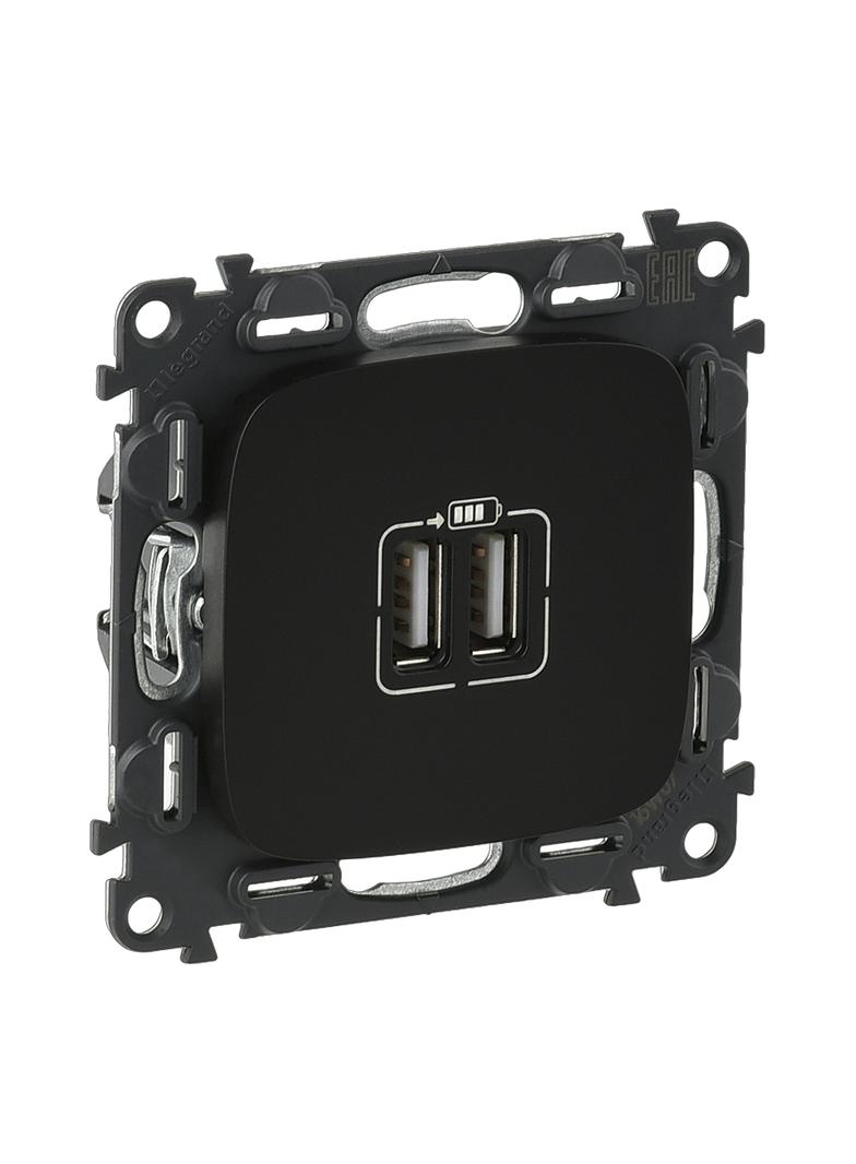 VALENA ALLURE - GNIAZDO ŁADOWANIA USB PODWÓJNE CZARNE, Legrand