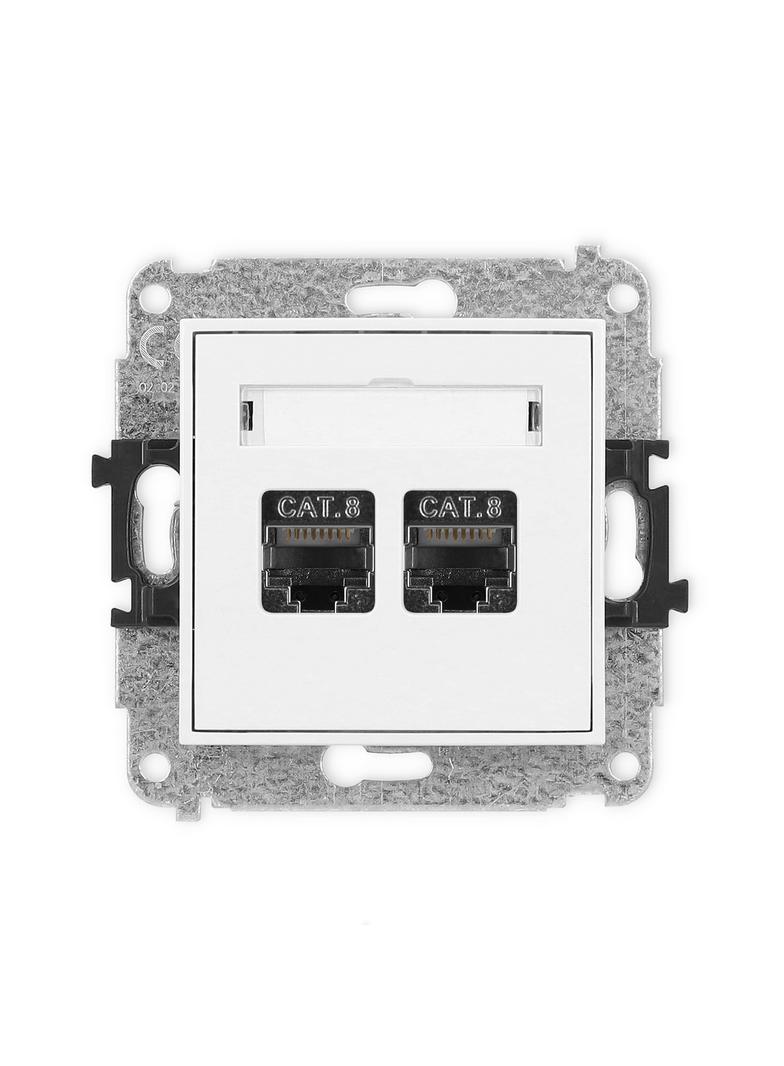 ICON Mechanizm gniazda komputerowego podwójnego 2xRJ45, kat. 8, ekranowany, 8-stykowy biały