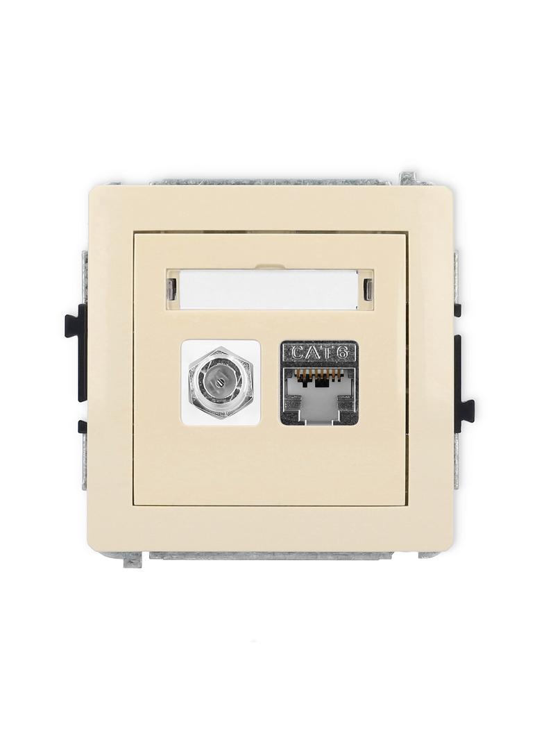 DECO Mechanizm gniazda antenowego poj. typu F (SAT) + gniazda komp. poj. 1xRJ45, kat. 6 ekranowany,