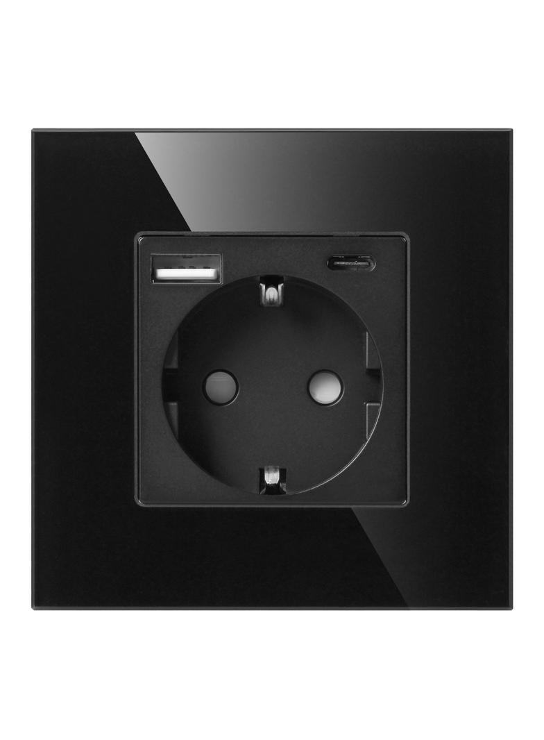 Gniazdo pojedyncze 2P+Z, Schuko, USB-A + USB-C, wyjście 5VDC max. 3A, czarny OR-AE-13308(GS)/B ORNO