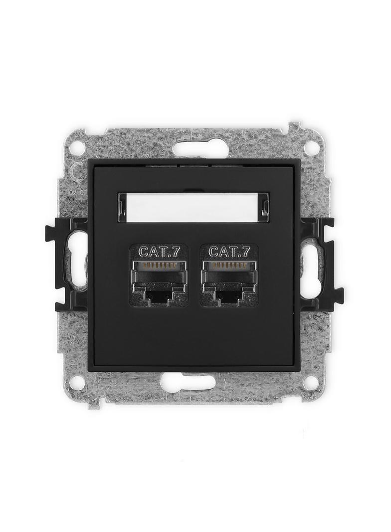ICON Mechanizm gniazda komputerowego podwójnego 2xRJ45, kat. 7, ekranowany, 8-stykowy czarny mat