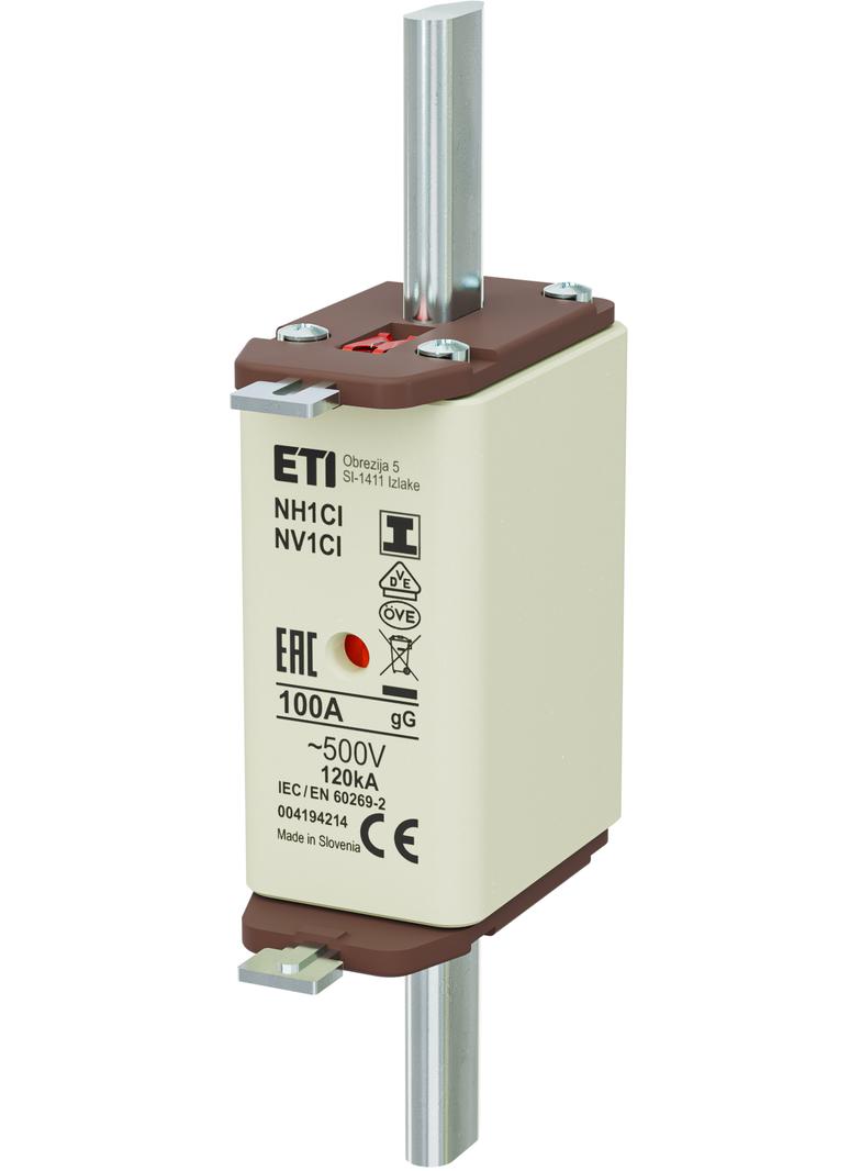 Wkładka topikowa NH zwłoczna KOMBI Zaczepy izolowane NH1C/I gG 100A 500V 004194214 ETI