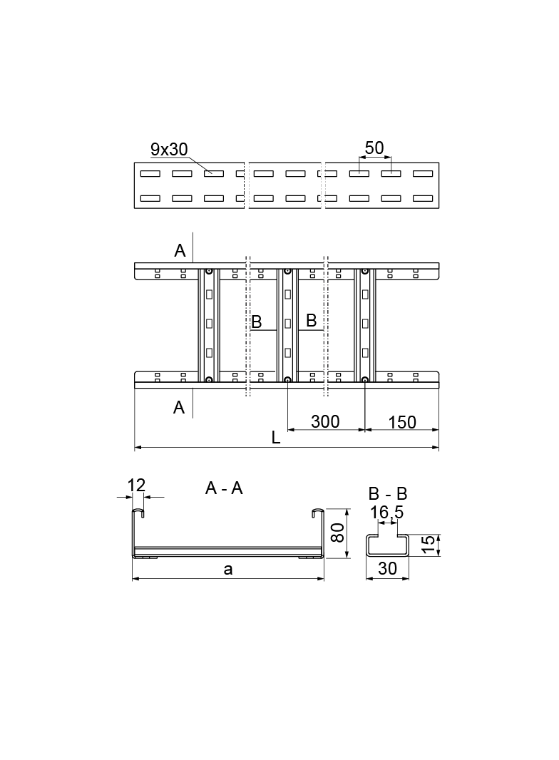 Drabinka kablowa 600x100mm Grubość 1,50 mm 3mb DUP600H100/3 N 499060 BAKS