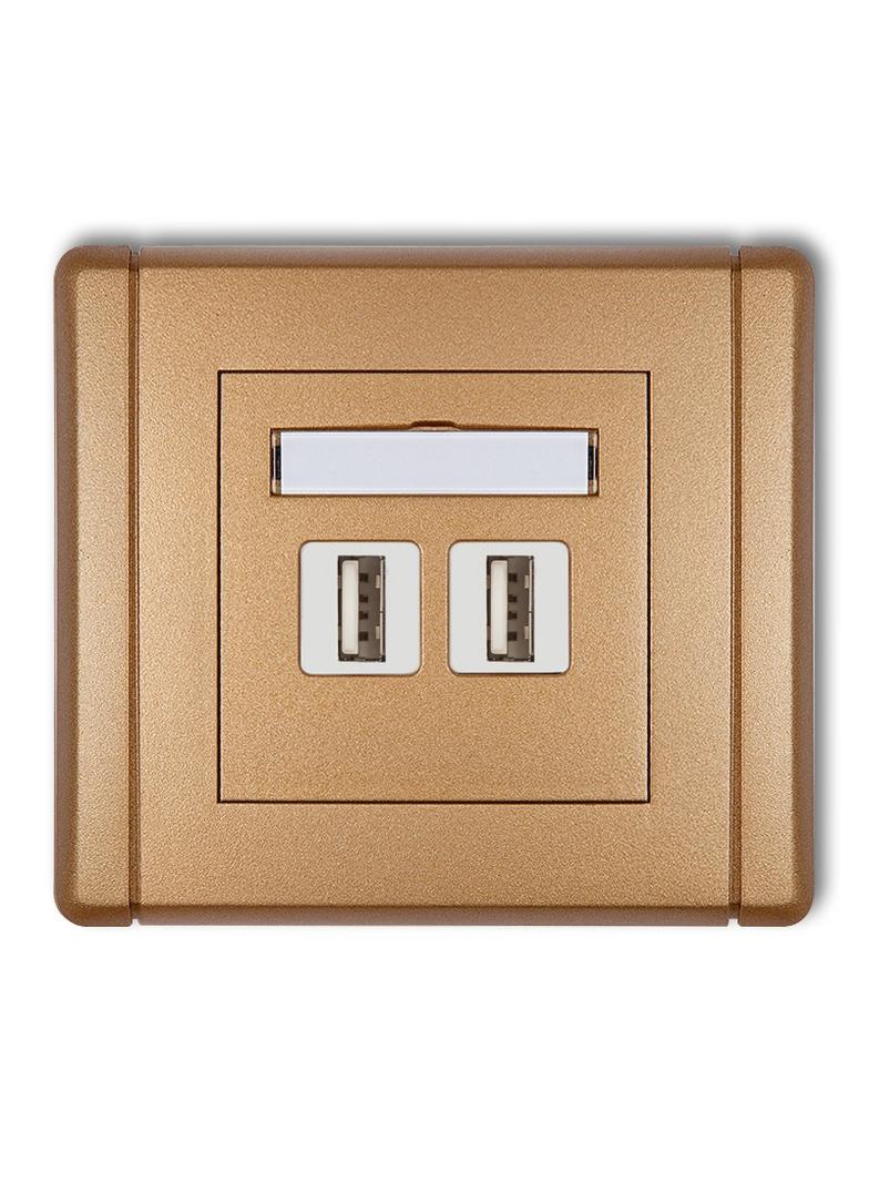 FLEXI Gniazdo podwójne 2xUSB A-A 2.0 złoty metalik 8FGUSB-2 KARLIK