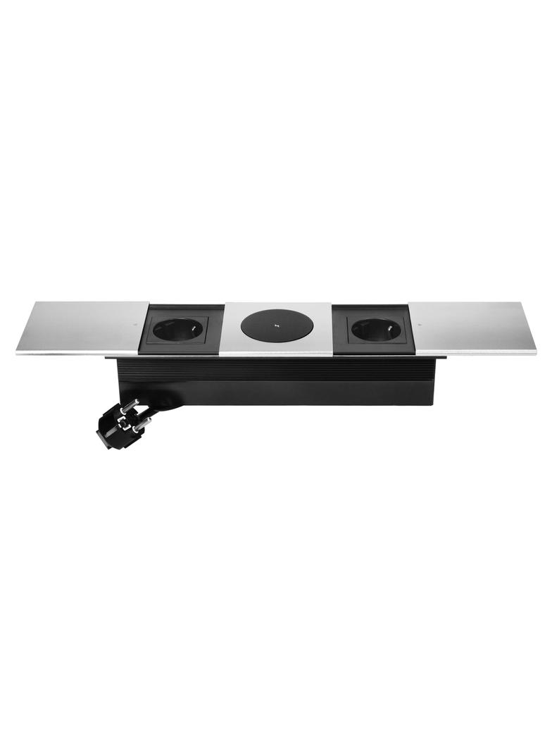 Gniazdo meblowe z przesuwną klapką i przewodem 1,8m, 2x2P+Z (Schuko), ładowarka bezprzewodowa 15W, s OR-GM-9044(GS)/G ORNO