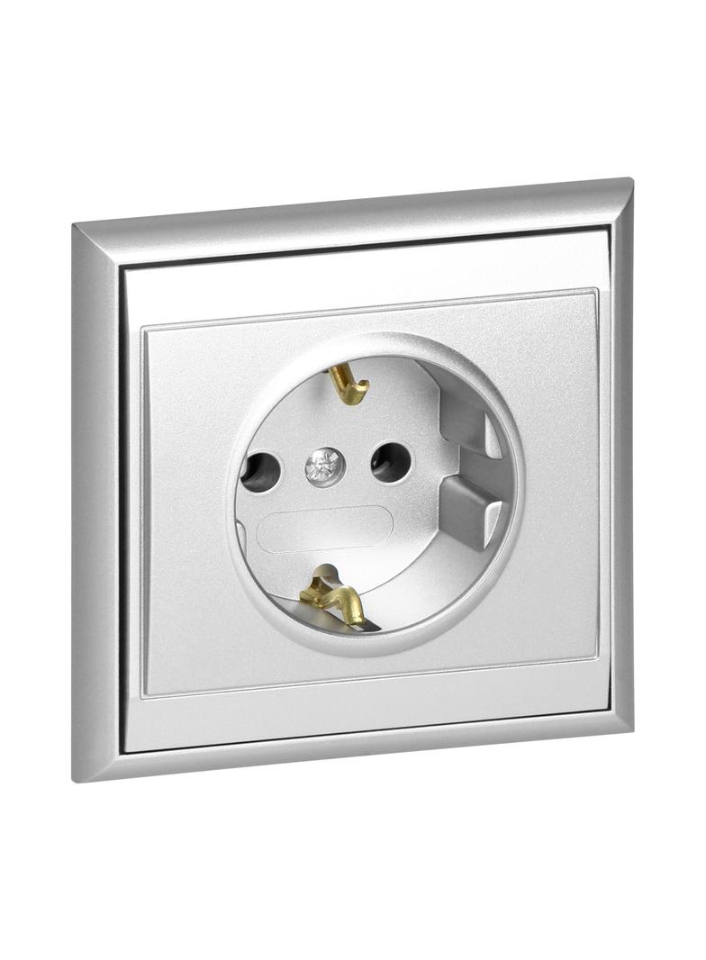 Gniazdo pojedyncze podtynkowe 2P+Z, Schuko Luna, 16A, 250V, PT-17L, srebrny