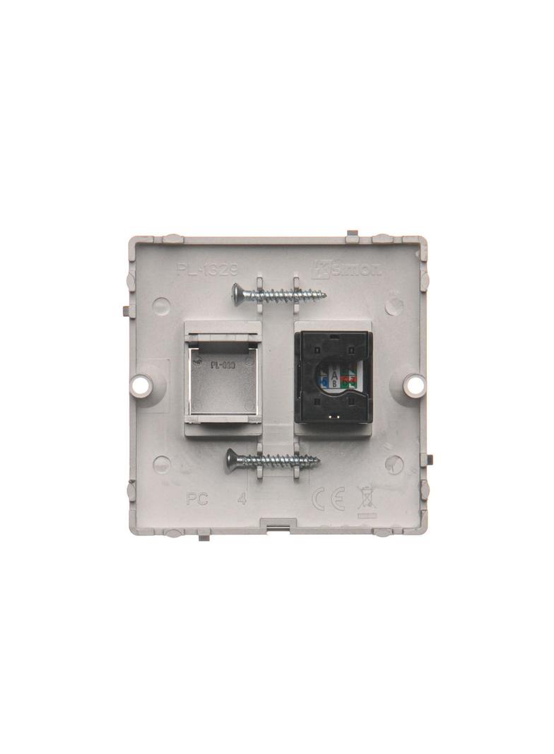 Simon Basic Gniazdo komputerowe RJ45 pojedyncze kategoria 5e . Montaż gniazda na wkręty do puszki stal inox BMF51.02/21 KONTAKT