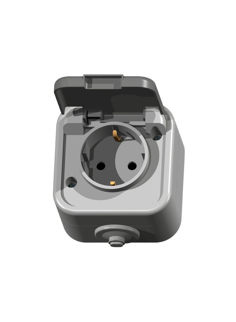 DELFINA Gniazdo pojedyncze z uziemieniem schuko wieczko w kolorze wyrobu - kolor szary