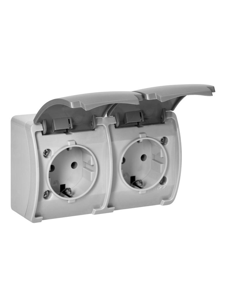 Gniazdo podwójne 2x2P+Z Schuko AQUATIC IP44 szary-grafit OR-OE-7106(GS)/GR ORNO